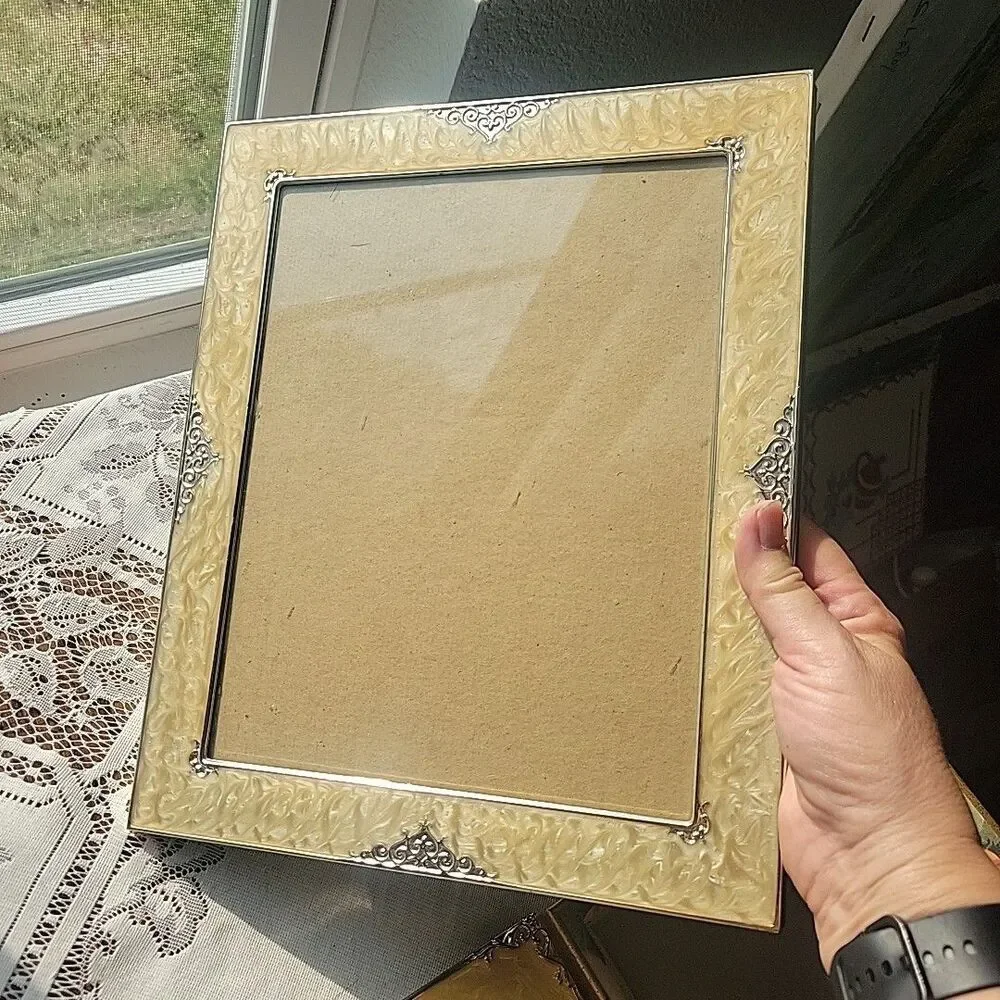 Vtg Lot of 4 Picture Frames Floral Enamel 80s style Chic Cottage Romantic Shabby